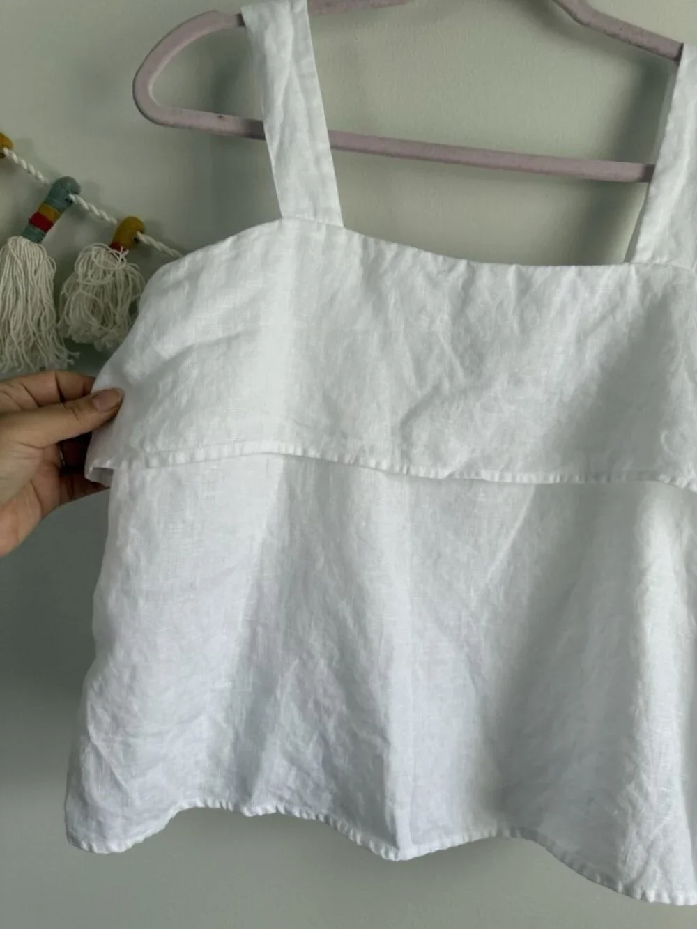 Quince 100% European Linen White Square Neck Tank Beach Coastal Effortless M - Picture 3 of 9